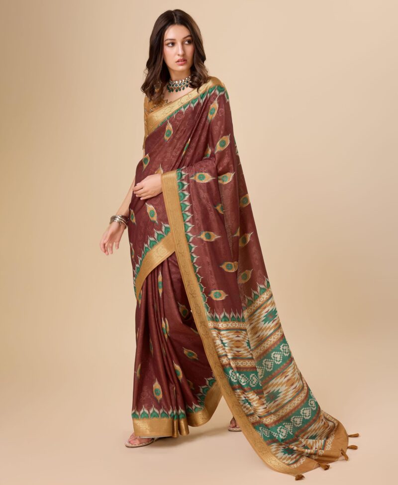 Rekha Maniyar Women's Jacquard Digital Printed Saree With Unstitched Blouse(RUHANI_1007_NS) - Image 6