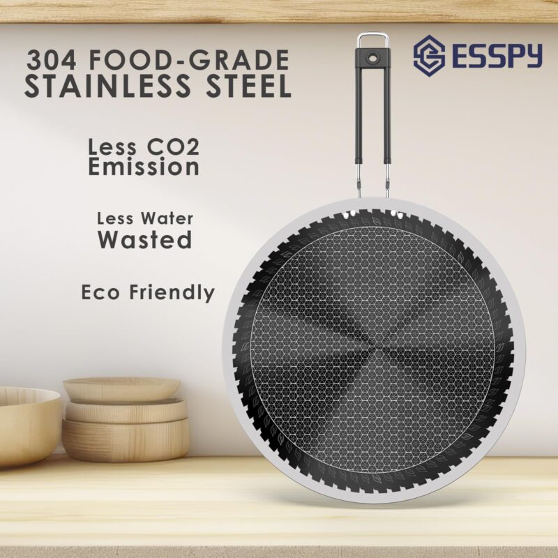 Esspy Triply Stainless Steel 10inch/26cm Tawa for Roti | Dosa Tawa | Paratha/Chapathi Tawa | Induction Friendly | Non-Stick | Metal Spoon Friendly | Honeycomb Pattern | Riveted Cool Touch Handle - Image 5