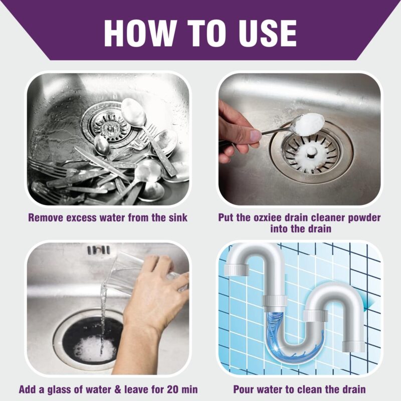 Ozxiee heavy duty Drain cleaner (450g Pack of 4) Instant Blockage opener to clear Clogged Drains sink pipe - Image 2
