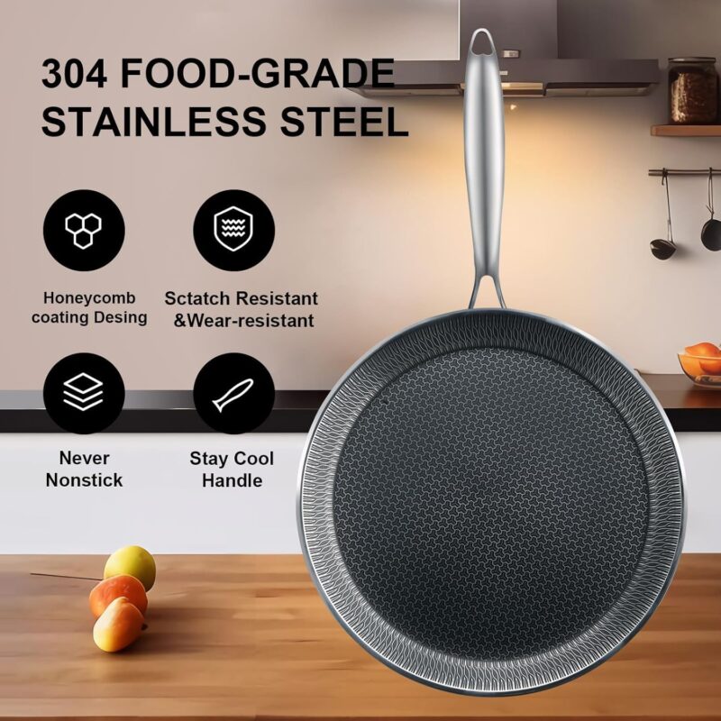 Limpus Nonstick Crepe Pan, 26cm Stainless Steel Crepe Pan, Honeycomb Coating Flat Skillet Tawa Dosa Tortilla Omelet Griddle Pan, Induction Compatible (26 cm) - Image 9
