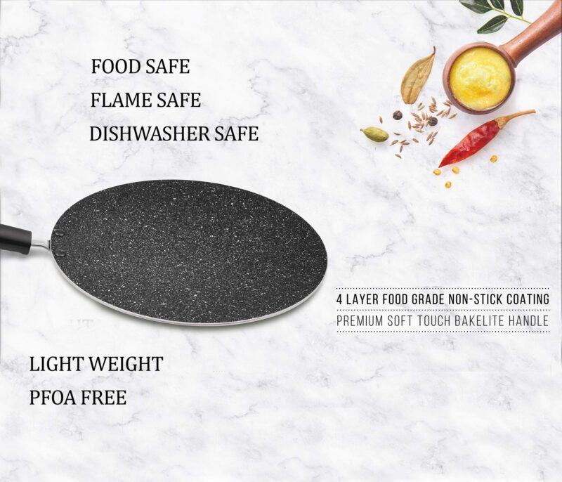 MILTON Pro cook Granito Induction Non-Stick Concave Tawa, 28 cm, Black | 2 Years Warranty - Image 5