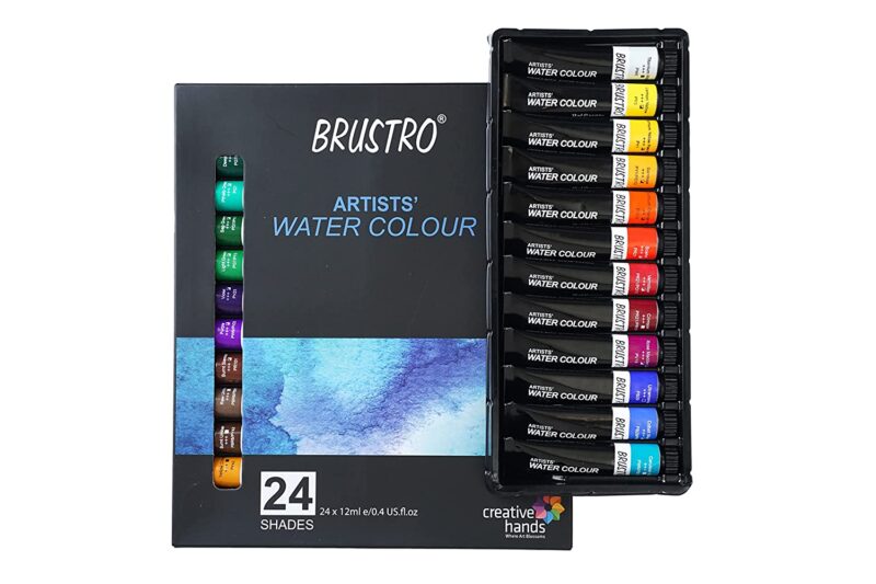 BRUSTRO Artists ’ Watercolour Set of 24 Colours X 12ML Tubes with Artist 25% Cotton Watercolour Journal Cold Pressed 200 GSM A5-25 Sheets and Aqua Squeeze Leak Proof Brush Pen - Image 2