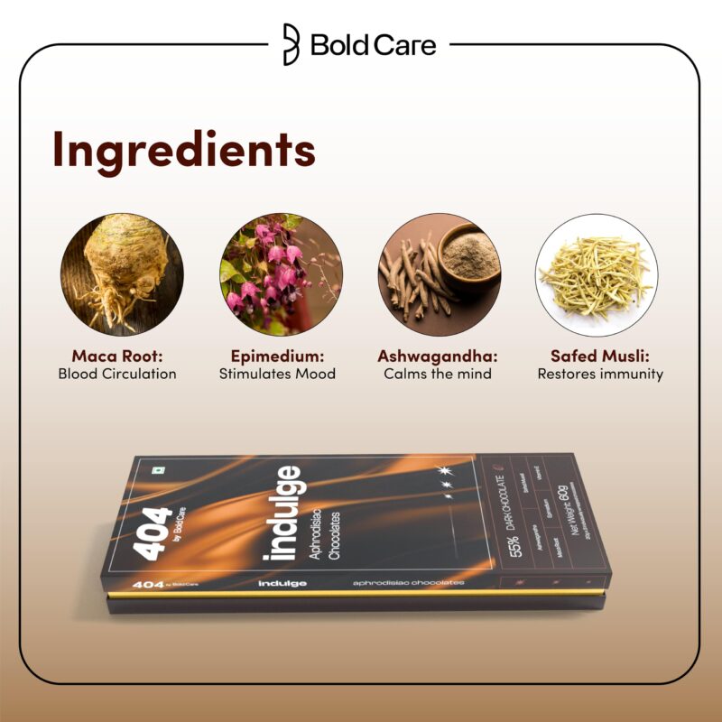 Bold Care Indulge Aphrodisiac Chocolate (60 gms) | Rich dark chocolate for improving mood & vitality | Created with Ashwagandha & Maca Root - Image 5