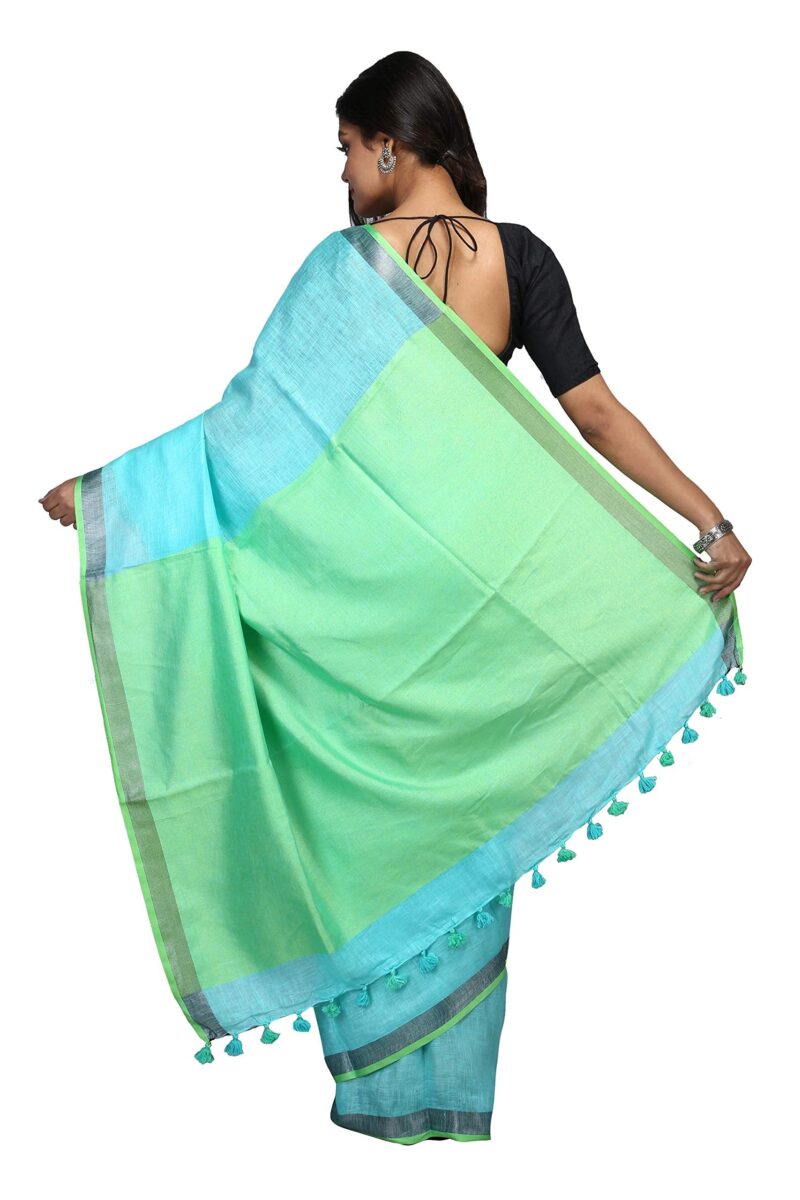 NAKSH KHADI BOUTIQUE Women's KHADI Linen Pure Sari heart of Bengal_looms Handwoven 100 count made of Organic thread. Very soft & light weight SUMMER Special. (NKB_06) Maz Green_Free Size) - Image 2