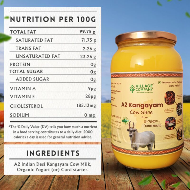 Village Company A2 Bilona Desi Cow Ghee | Bilona Method | Premium, Organic, Traditional | Grass Fed | Kangayam Desi Cow | Lab-Certified | Glass Jar 1L - Image 7
