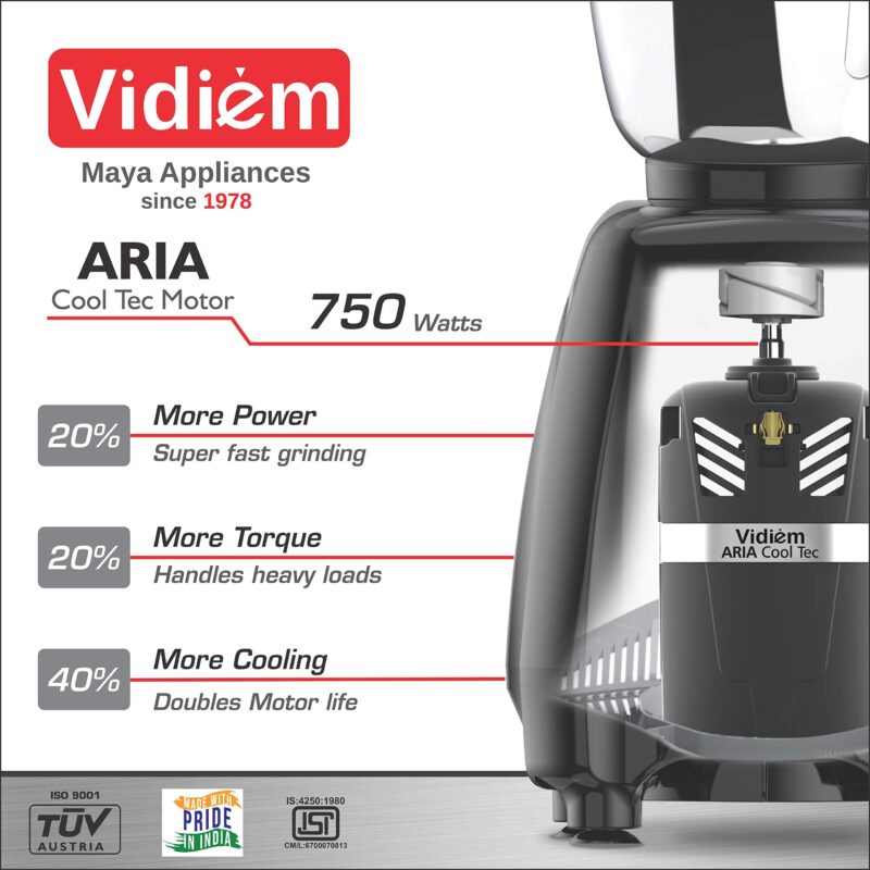 Vidiem Mixer Grinder 581 A Vision Plus (Multicolour) | 750 watt Mixer grinder with 4 Jar in-1 Juicer | Leakproof Jars with self-lock for wet & dry spices, chutneys & curries | 5 Years Warranty - Image 3