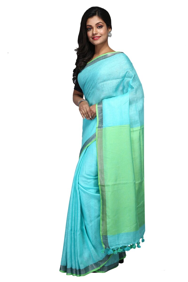 NAKSH KHADI BOUTIQUE Women's KHADI Linen Pure Sari heart of Bengal_looms Handwoven 100 count made of Organic thread. Very soft & light weight SUMMER Special. (NKB_06) Maz Green_Free Size) - Image 4