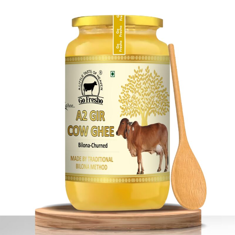 Go Fresho A2 Gir Cow ghee| Vedic Bilona Method|Pure, Natural & Healthy | 1000 ml Glass Bottle With Spoon