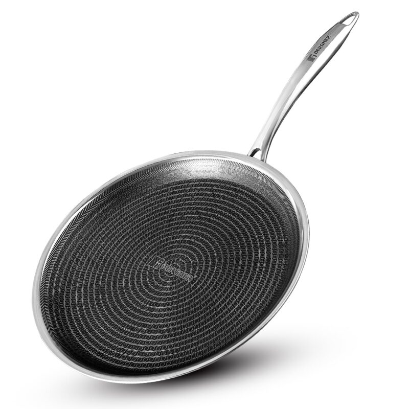 Bergner Hitech Triply Non-Stick 32 cm Dosa Tawa, Tawa for Dosas with Non-Stick Mesh Pattern, Rivetless Handle, Metal Spatula Friendly, Even Heat Distribution, Induction Bottom and Gas Stove Ready