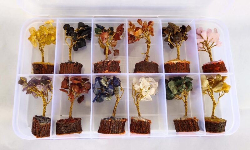 Rocksmins Baby Money Tree Set of 12 Natural Small Size Stone Mini Crystal Trees with Different Gemstones for Good Luck Office and Home Decore Wealth Vastu Prosperity Decoration Original Gemstone - Image 3