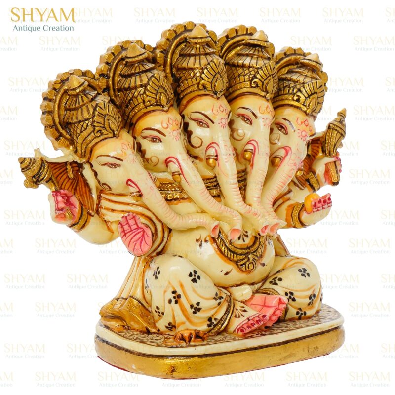 Panchmukhi Ganesha Idol Statue Energized 5 Faced/Mukhi Ganesha Figurine Ganpati Murti for Pooja, Antique Finish Figurine Marble Dust God Statue Ganpati Statue - Image 5
