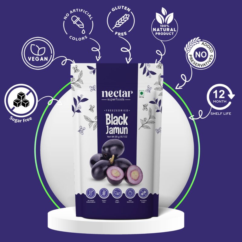 Nectar Superfoods Freeze Dried Black Jamun | No Preservatives, No Added Sugar, Healthy Dried Fruit | 100% Natural, Vegan, Gluten Free Snack for Kids and Adults | 20 gram Pouch (PACK OF 1) - Image 5