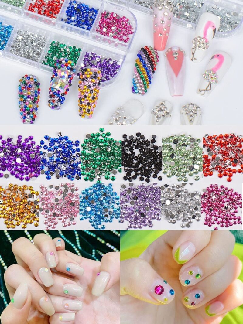Sichumaria 12 Colors Rhinestones Gems AB Nail Art Rhinestones Decorations for DIY Nail Art Crafts Nail Gems Stones Crystals with Rhinestone, 1 pcs Rhinestone Picker Dotting Pen and 1Tweezer(1 Set ) - Image 2