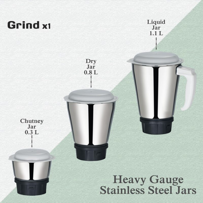 McCoy Mixer Grinder | Grind X1 500W with 3 SS jars | Longer life Universal Hybrid Motor | ABS Body | Uniform Grinding | Black & Grey - Image 2