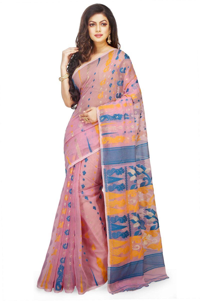BENGAL HANDLOOM Cotton Exclusive Women's Soft Dhakai Padma Pata Jamdani Saree Without Blouse Piece(Color-Pink)