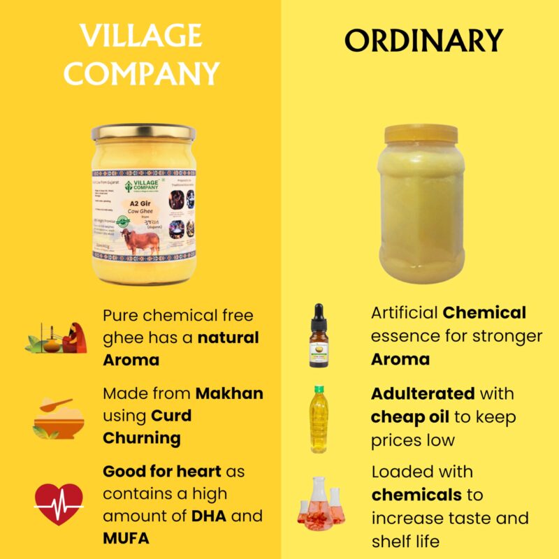 Village Company A2 Cow Desi Ghee 500ML | Gir Ghee Vedic Bilona Method | Organic Pure Natural | Two Way Curd Churned - Best Farm Fresh Grass Fed Cattle Milk | India Lab Certified | Glass Jar Half Litre - Image 5