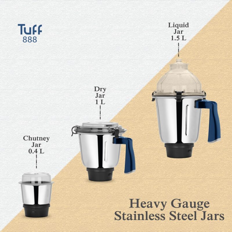 McCoy Mixer Grinder | Tuff 888 750W with 3 SS jars | Longer life Universal Hybrid Motor | ABS Body | Uniform Grinding | Blue - Image 2