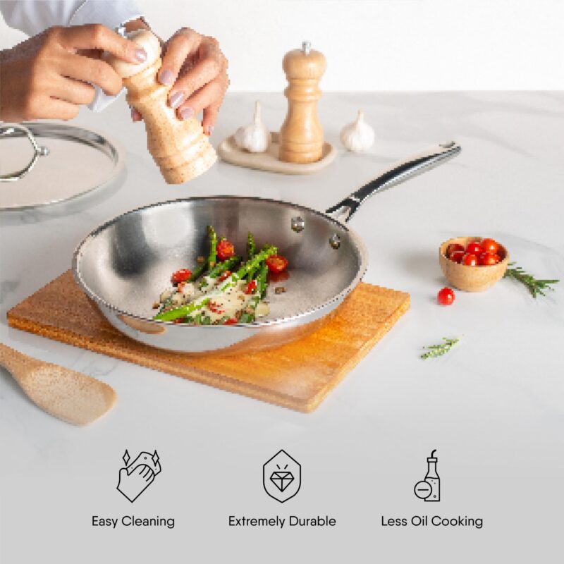 Stahl Artisan Triply Stainless Steel Fry Pan with Lid, Induction & Gas Stove Compatible Frying Pan, Omelette Pan, Egg Pan, 1.6 L, 24 cm - Image 4