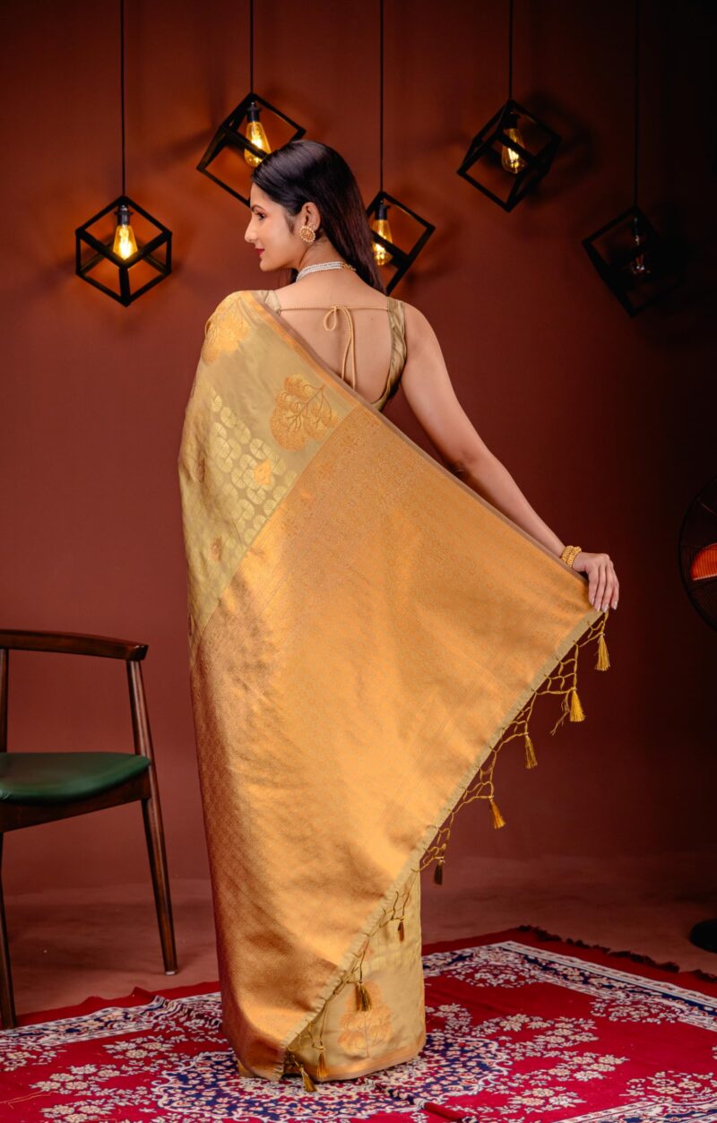 MIMOSA Women's Woven Design Kanjivaram Style Art Silk Saree With Blouse Piece : Sa00001762Gdfree, Gold - Image 5
