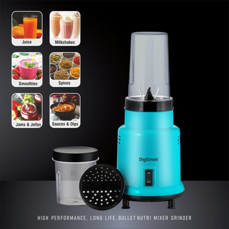 DIGISMART Nutri Mixer Grinder With 2 Jar | 500 Watt | Long Lasting Shock Proof Abs Body | Heavy Duty Motor Multi Purpose Blade Come With 1 Years Warranty (Blue) - Image 8