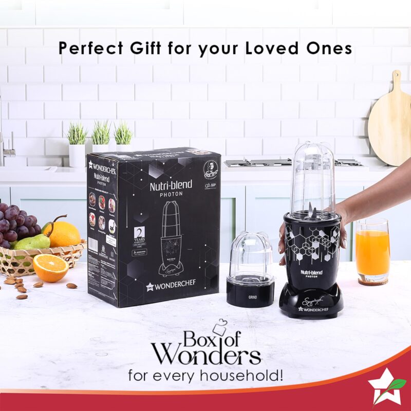 Wonderchef Nutri Blend Photon with Sipper Lid|Mixer, Grinder,Blender & Smoothie Maker|22000 RPM, 400W 100% Full Copper Motor|2 Unbreakable Jars|2 Year Warranty|Recipe book by Chef Sanjeev Kapoor|Black - Image 2