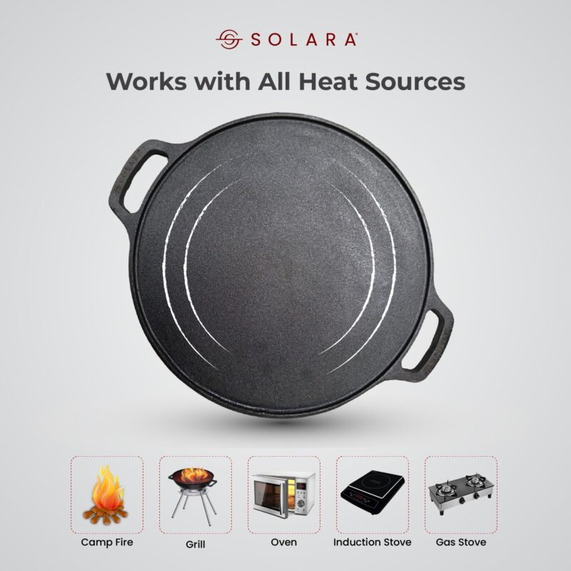 SOLARA Cast Iron Tawa for Dosa 12" Inch(30 CM), Tawa for Dosa, Uthappam, Roti, Chapati, Naan, Gas & Induction Friendly, Dosa Tawa Cast Iron, Cast Iron Cookware - Image 5
