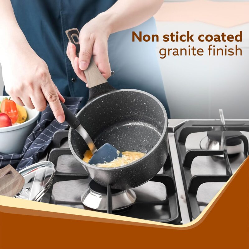AGARO Imperial Granite Non Stick Cookware Set, 4pcs Cookware Set, 24cm Fry Pan & Casserole with Lid, 16cm Sauce pan with Lid, 28cm Deep Fry Pan with Lid, Cast Aluminium, Gas & Induction Compatible. - Image 5