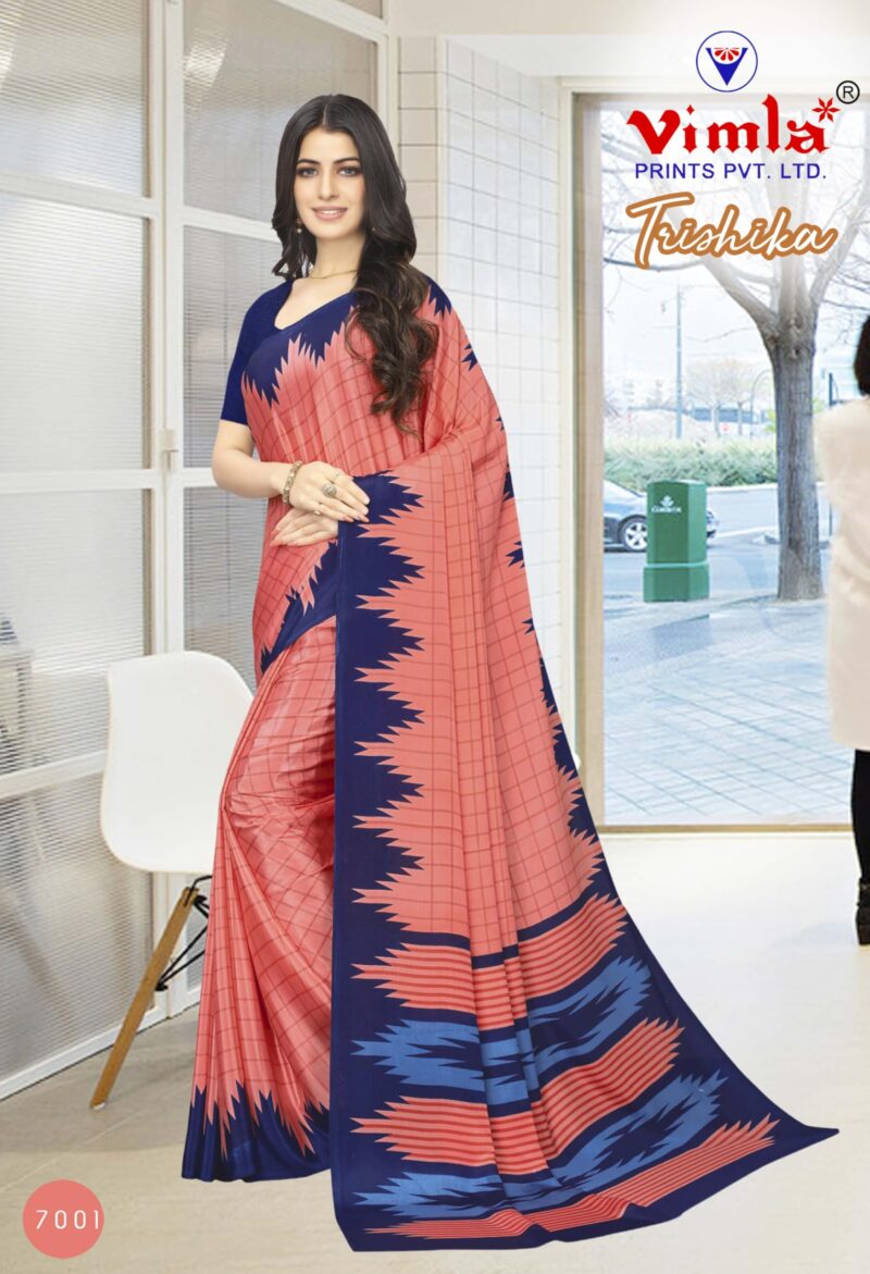 Vimla Women's Pink Turkey Art Silk Uniform Saree with Blouse Piece (7001 Pink_Free Size) - Image 7