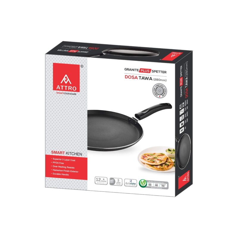 Attro Non-Stick Aluminium Gas Stove & Induction Compatible Dosa Tawa 28 Cm, Marble Grey - Image 3