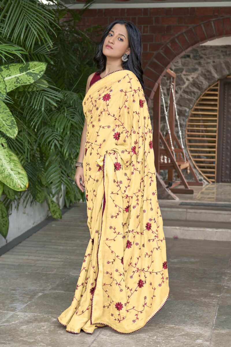 MANOHARI Yellow Poly Georgette Sequence And Embroidery Saree With Blouse Piece_Mn1923 - Women - Image 8