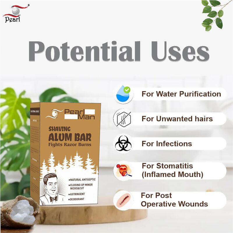 Pearl Shaving Alum Bar (Fitkari) with travel case - 100g Pack of 2 100% Pure Natural Phitkari Stone for water purification, Skin Tightening, Underarm Deodrant| Gentle,Effective & Natural After Shave Lotion alternative| Chemical-Free Shaving Kit Aid, | Val - Image 6