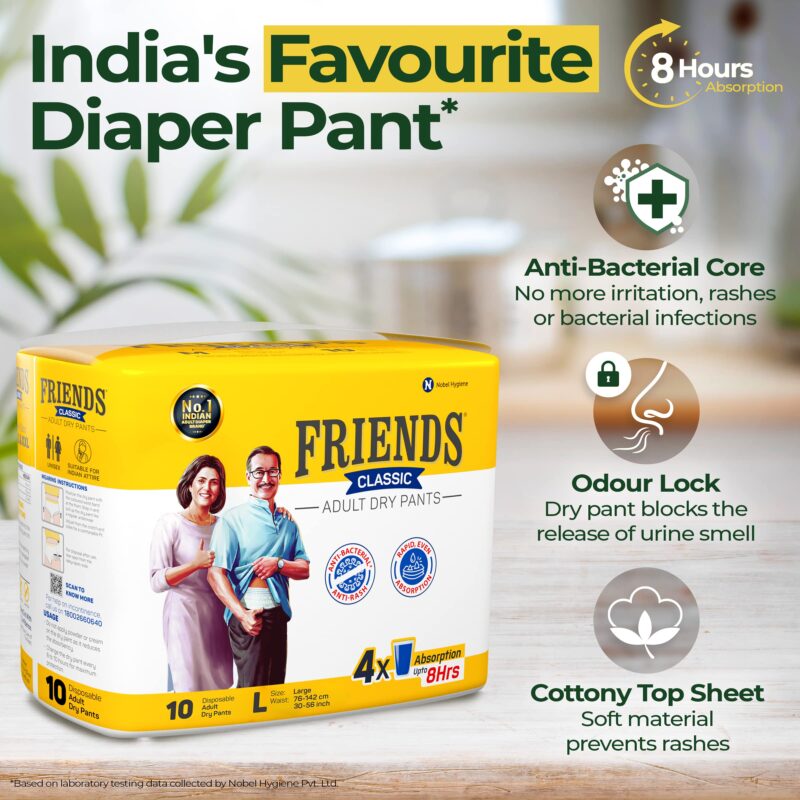 Friends Classic Adult Diapers Pants Style - 10 Count (Large) with odour lock and Anti-Bacterial Absorbent Core- Waist Size 30-56 inch ; 76-142cm - Image 5
