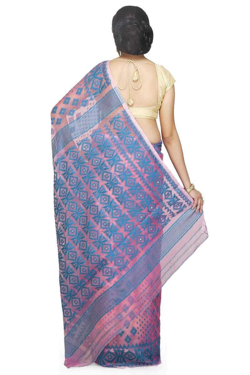 BENGAL HANDLOOM Exclusive Women's Cotton Silk Dhakai Allover Soft Jamdani Saree, Pink - Image 3