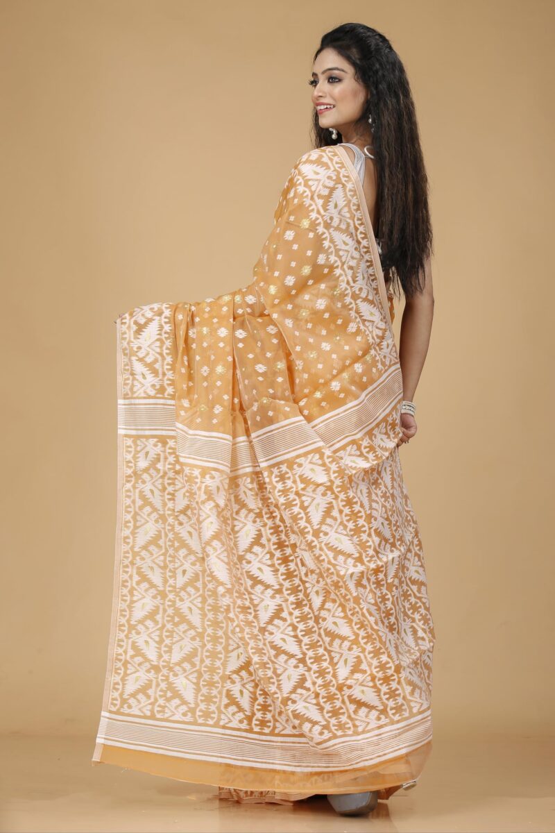 OISHANI SAREE GHOR Women's Traditional Bengal Cotton Silk Jamdani Saree (BROWN) - Image 5