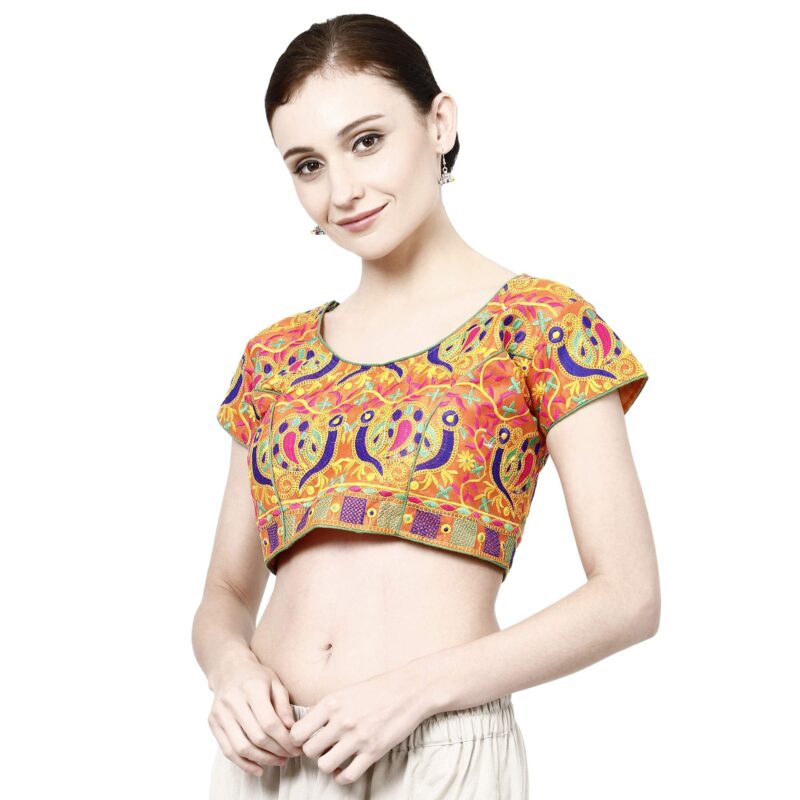 Prijam Cotton Back Button Saree Blouse (CTD232_Orange_Free Size) - Image 5