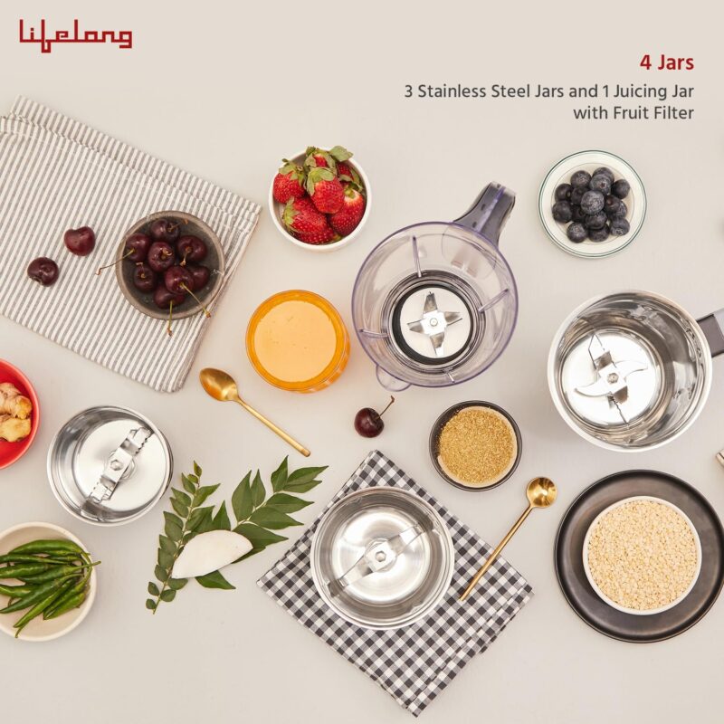 Lifelong Juicer Mixer Grinder for Kitchen - 4 Jars 750 Watt Mixie - Juicer with Fruit Filter, Grinding Jar, Chutney Jar & Liquidizing Jar used as Wet Grinder & Blender - Stainless Steel Blades(LLMG75) - Image 3