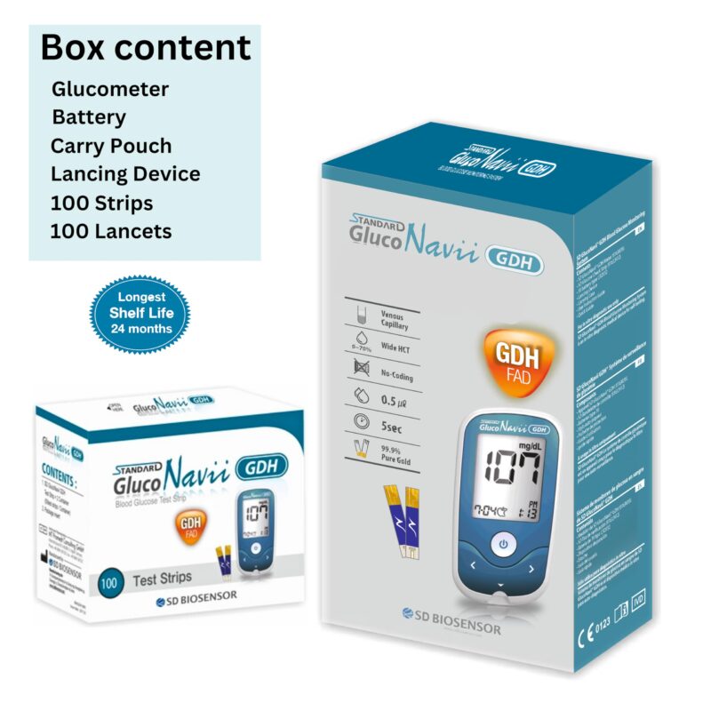 STANDARD Gluco Navii GDH Blood Glucose Monitor with 100 Strips - Glucometer - Image 3