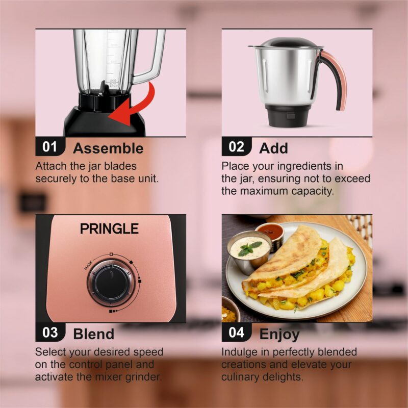 Pringle Thunder Pro 700Watt Juicer Mixer Grinder with 3 Jars for Grinding, Mixing, Juicing with Powerful Motor | 5 Years Warranty On Motor (Magenta) - Image 3