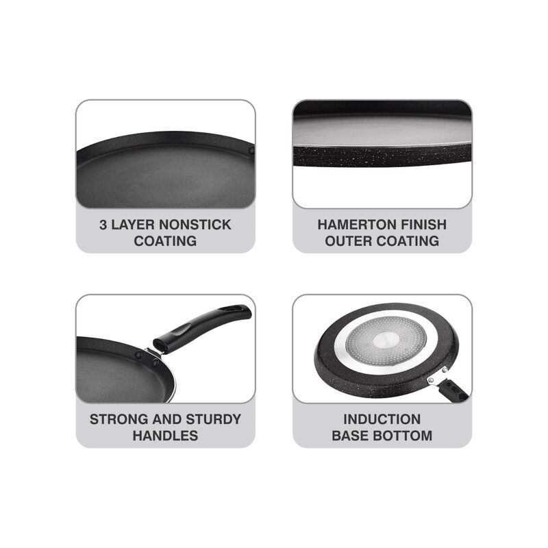 Attro Non-Stick Aluminium Gas Stove & Induction Compatible Dosa Tawa 28 Cm, Marble Grey - Image 5