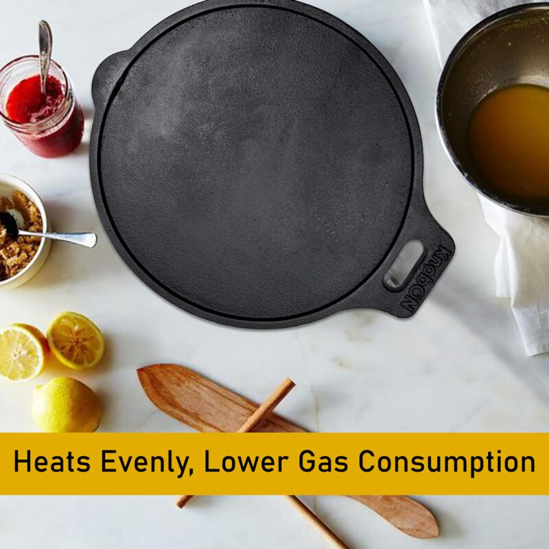 KnobON 7 Layer Pre-Seasoned Cast Iron Dosa tawa Roti tava Uttapam Tawa Pan with Handle, Dosa Kallu, Iron Tawa Medium Size | Gas and Induction Compatible DTI27 - Image 8