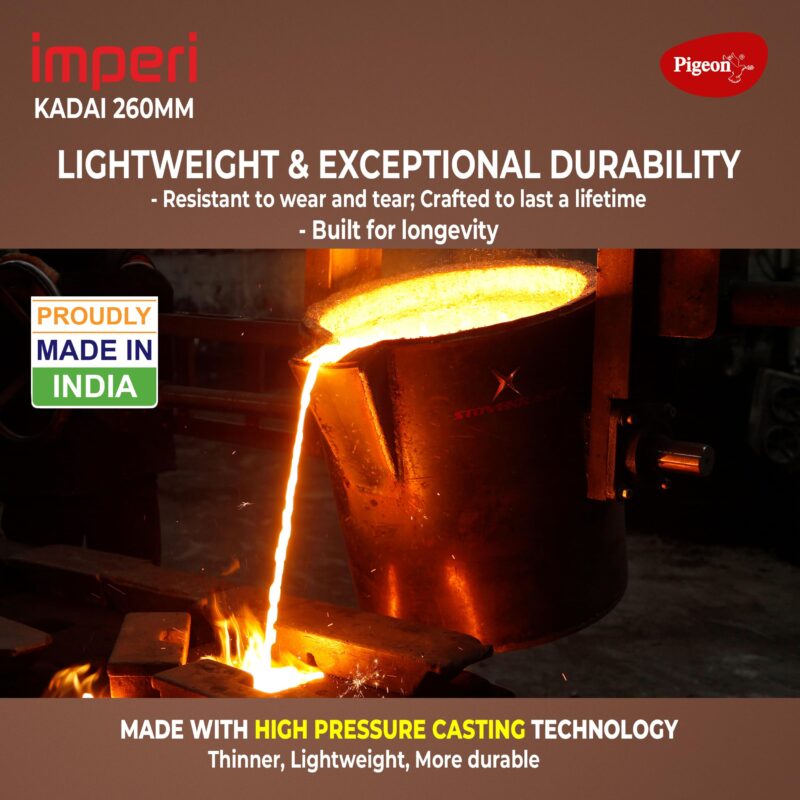 Pigeon by Stovekraft Cast Iron Kadai with Glass Lid | Medium, 26 cm | Naturally Nonstick | Pre-Seasoned Kadhai with 100% vegetable oil | Toxin-Free | High Pressure Casting | Bring Back Nostalgic Taste - Image 2