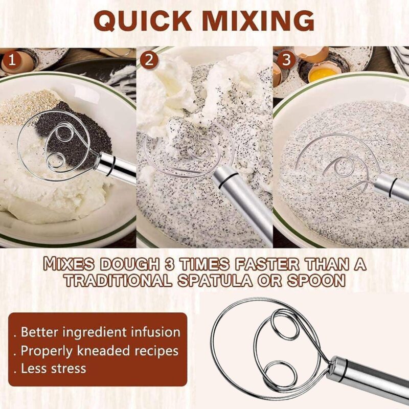 BEYOND BASIC Multifunctional Effortless Stainless Steel Dough Mixer with Hanging Hole Durable Time-Saving Mixing Stick Baking Tools Egg Beater for Home Kitchen Baking Accessories 1 Pcs - Image 3