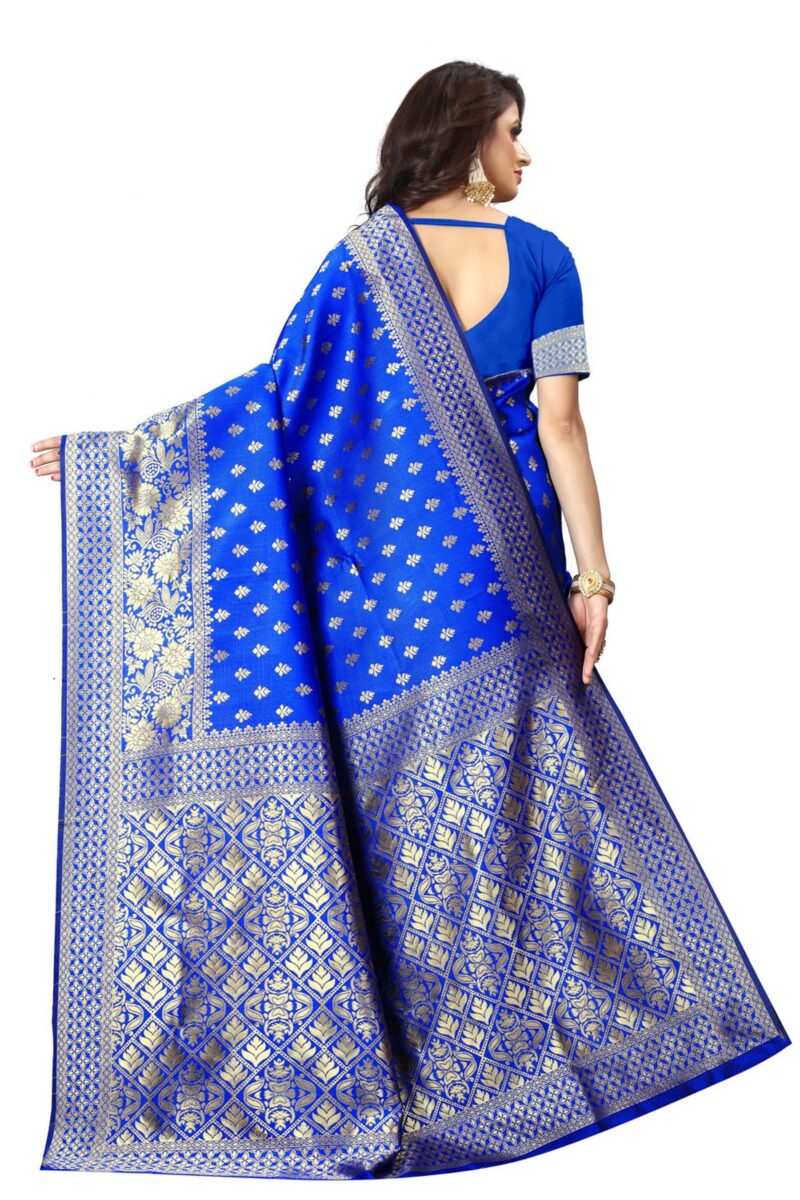 Sugathari Women's Banarasi Saree Pure Kanjivaram Silk Saree Soft new ladies 2023 Design Wear Pattu Sarees Latest Cotton Party Sari collections With Blouse Piece for Wedding sadi (PARI 73 R BLUE) - Image 3