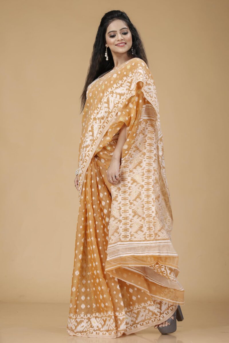 OISHANI SAREE GHOR Women's Traditional Bengal Cotton Silk Jamdani Saree (BROWN) - Image 6