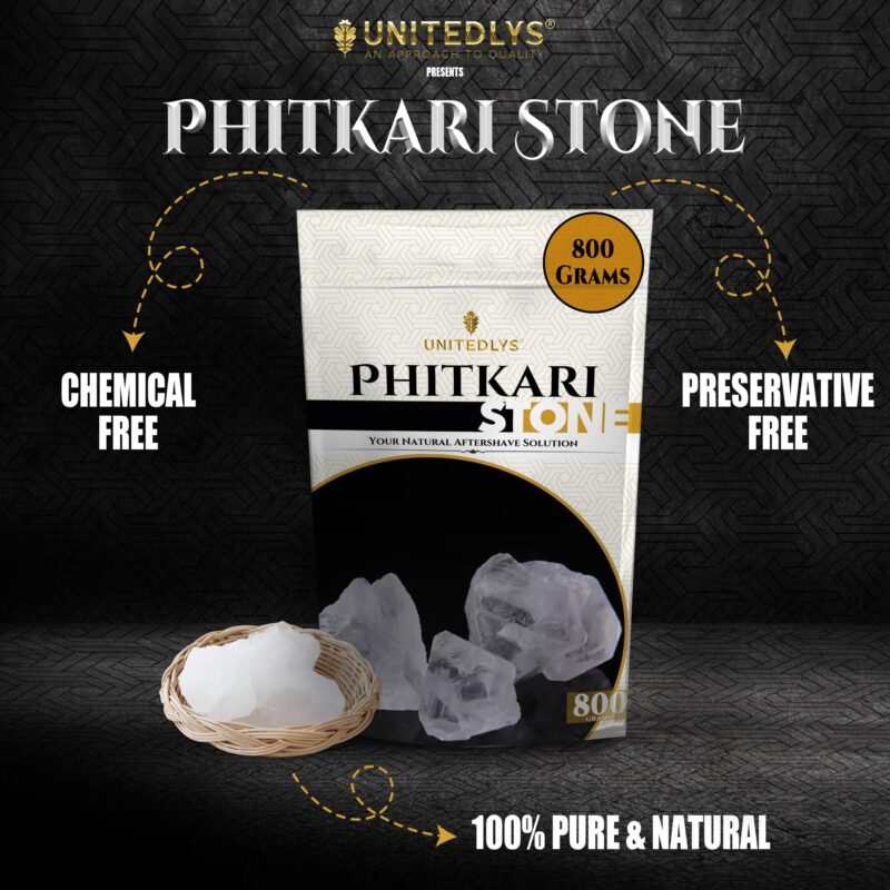 Unitedlys Organic Phitkari Alum Stone for Face 800G | Fitkari Stone for Skin Tightening, Water Purification, Shaving & Teeth Care | Premium White Crystals Fitkiri Alum Stone | Gentle & Effective - Image 6
