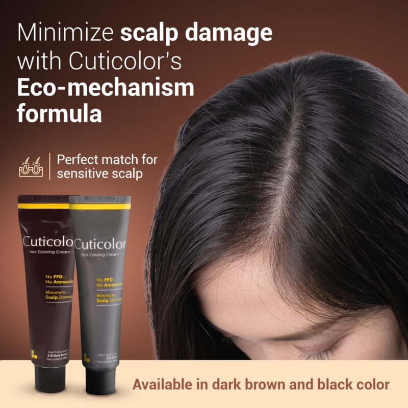 Cuticolor Permanent Hair Color Cream|#1 Dr prescribed|Suitable for Sensitive Skin|Eco Mechanism for Preserving Scalp Health|No Ammonia|No PPD|Enriched with Portulaca & Boseivela Extracts - Black (60g) - Image 4