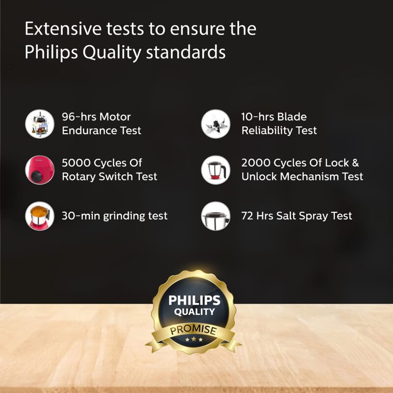 PHILIPS HL7505/02 Mixer Grinder, 500W Endura Motor with rapid cool motor technology, 3 heavy duty and leak proof Jars, Strawberry, Red - Image 2