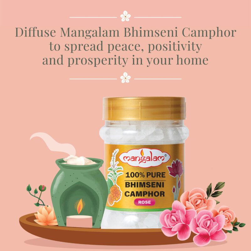MANGALAM Bhimseni (Rose) Camphor 100g Jar - Pack of 1 | 100% Pure | for Puja, Aromatherapy & Air Freshener | Sweet Fragrance - Image 6