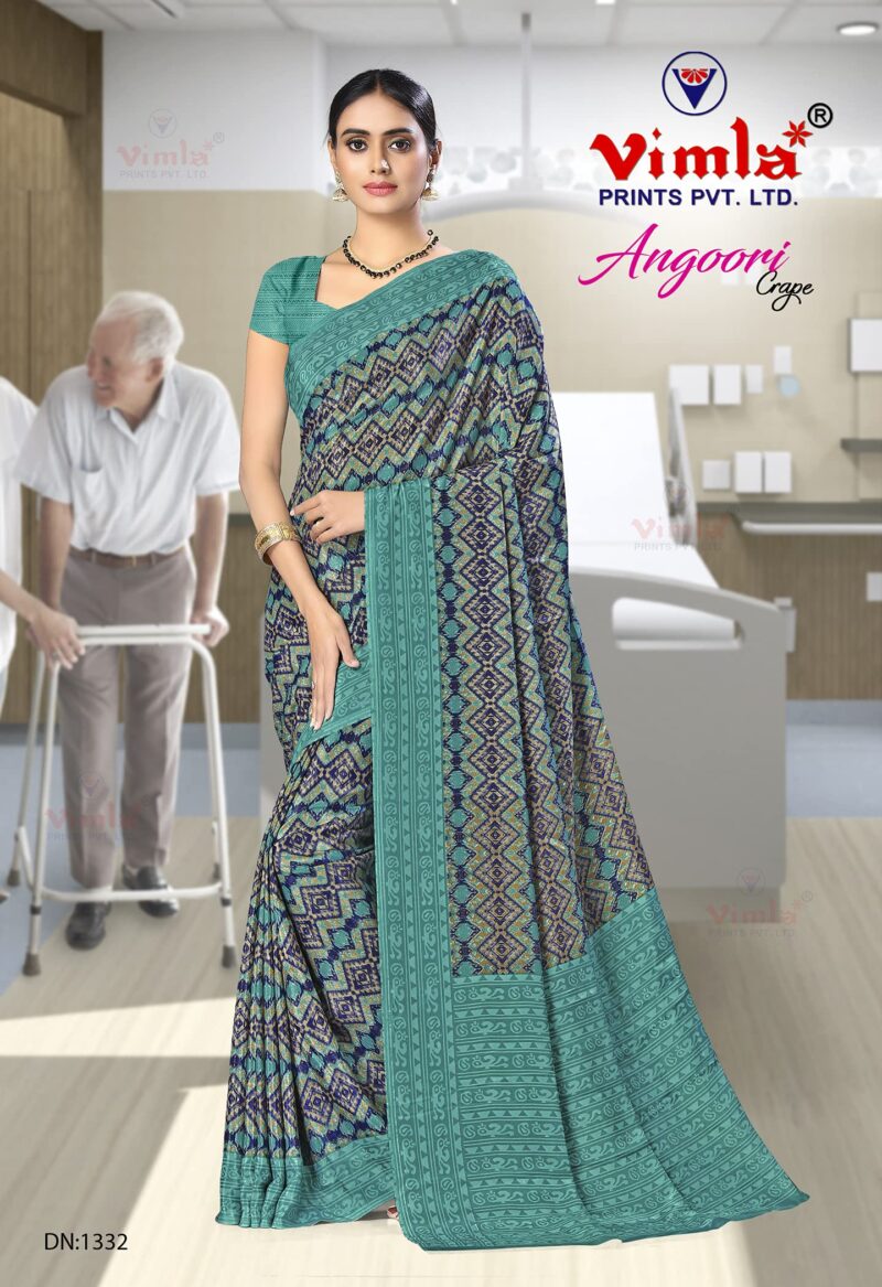 Vimla Women's Multi Crepe Silk Uniform Saree with Blouse (Multi; 1332_AC_Free Size) With FREE Henna Hair Color (Black) - Image 7