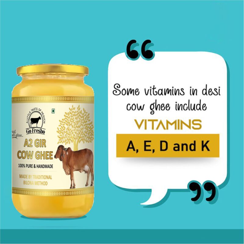 Go Fresho A2 Gir Cow ghee| Vedic Bilona Method|Pure, Natural & Healthy | 1000 ml Glass Bottle With Spoon - Image 5